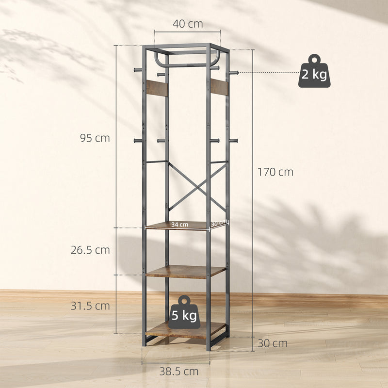 Brown Black Clothes Rack with Shelves and Hanging Rail for Storage by HOMCOM