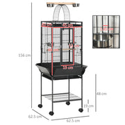 Tall Parrot Bird Cage With Open Play Top Perch Wheels and Storage Shelf Dark Grey AOSOM