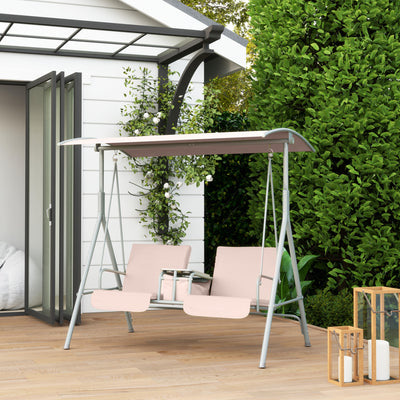 2 Seater Garden Swing Chair with Tilting Canopy and Padded Seats Beige by Outsunny