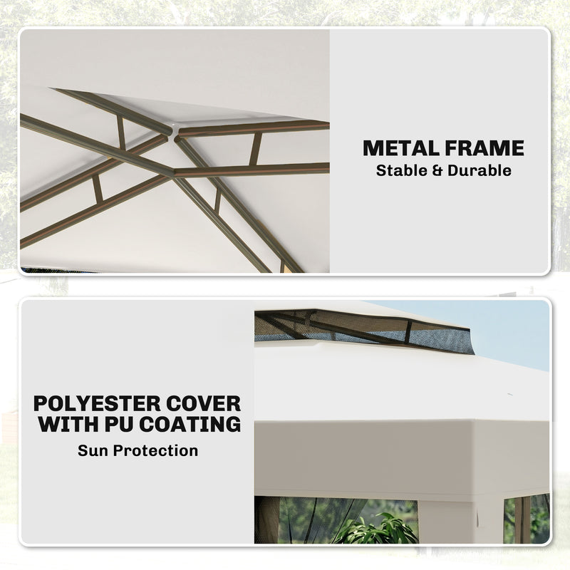 Outsunny 3x3m Gazebo, Netting Party Tent, Patio Canopy Outdoor Event Shelter with Double Tier Roof, Cream White Outsunny
