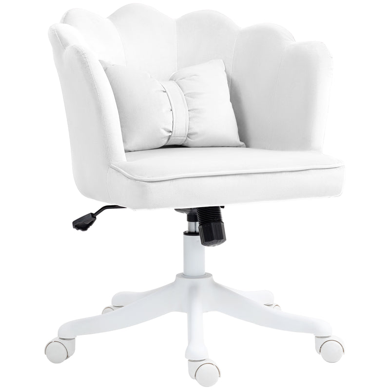 White Velvet Feel Petal Back Office Chair with Swivel and Height Adjustment by HOMCOM