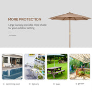 3m Wooden Garden Parasol with 8 Ribs for Outdoor Patio Sun Shade Shelter Khaki AOSOM