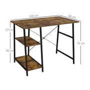 Rustic Brown Computer Desk with Storage and 2 Tier Shelves for Home Office
