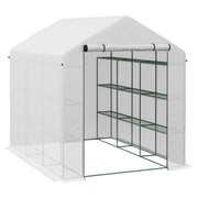 8x6ft Walk In Greenhouse with Shelves White Portable Grow Tent by Outsunny