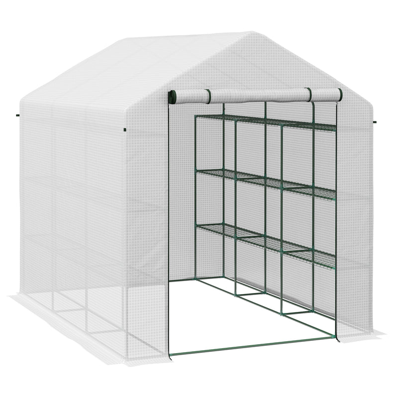 8x6ft Walk In Greenhouse with Shelves White Portable Grow Tent by Outsunny
