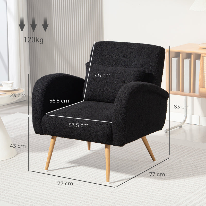 Black Teddy Fleece Accent Chair With Supportive Backrest For Lounge Or Bedroom