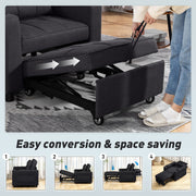 3 in 1 Convertible Sleeper Chair Sofa Bed Single Seat For Guest Room Or Lounge Black Homcom