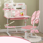 Height Adjustable Kids Desk and Chair Set with Tiltable Desktop and Reading Rack Pink by AIYAPLAY