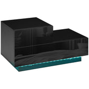 Black High Gloss Bedside Table with RGB LED Lights and Storage Drawers for Bedroom