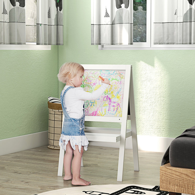 2 in 1 Kids Art Easel With Double Sided Whiteboard Chalkboard And Storage Shelf, White