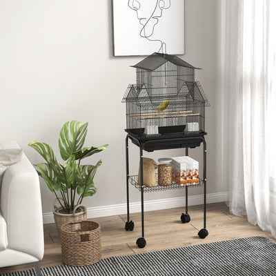 Tall Metal Bird Cage with Swing Perch and Tray for Budgies Finches Canaries, Black