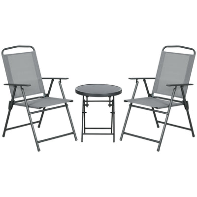 Light Grey Folding Outdoor Furniture Set With Glass Table For Patio Or Balcony Seating