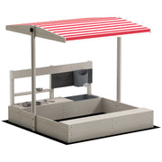 Wooden Kids Sandbox with Canopy and Play Kitchen for Outdoor Fun Ages 3 to 7 Brown