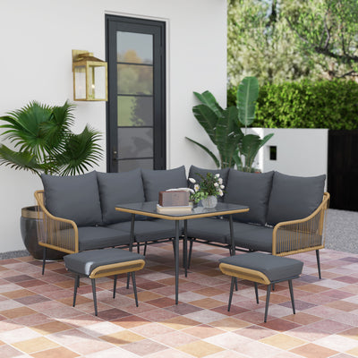 Brown Grey 6 Seater Rattan Garden Sofa Set With Cushions by Outsunny