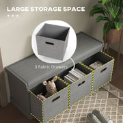 Three Drawer Shoe Storage Bench With Padded Seat Ideal For Hallway or Entryway Grey