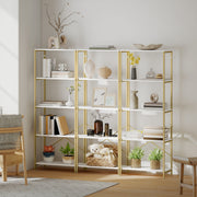Gold and White Shelves For Living Room - 5 Tier Bookcase For Room Organisation - Gold Metal Frame With White Shelves Homcom