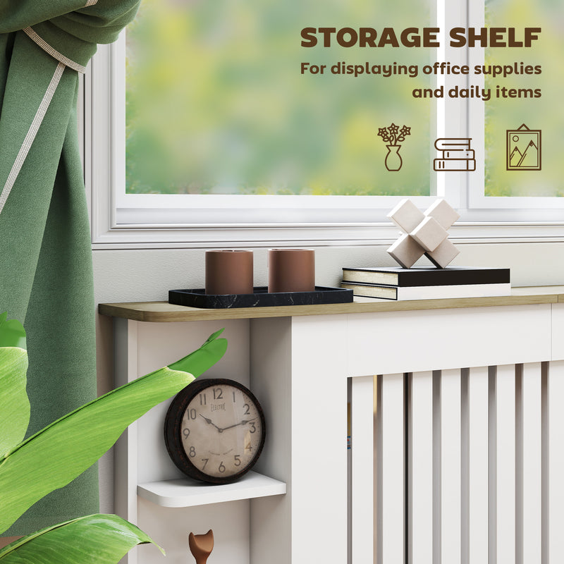 White Extra Large Radiator Cover with Storage Shelves for Living Room or Hallway, 191 x 19 x 83cm