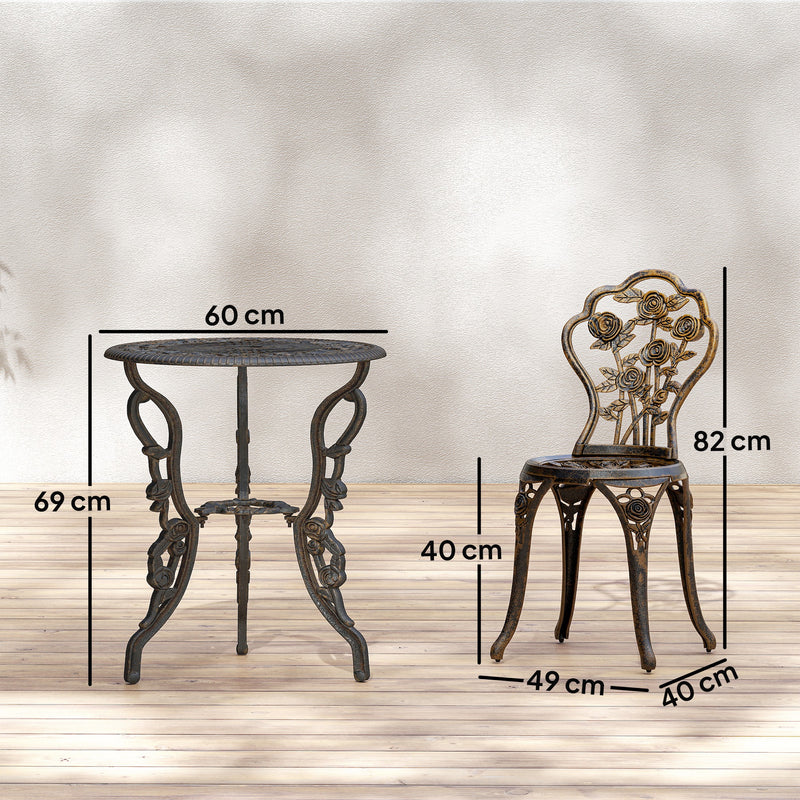 Metal Bistro Set for 2 with Umbrella Hole Ideal for Garden or Patio, Bronze Tone Outsunny