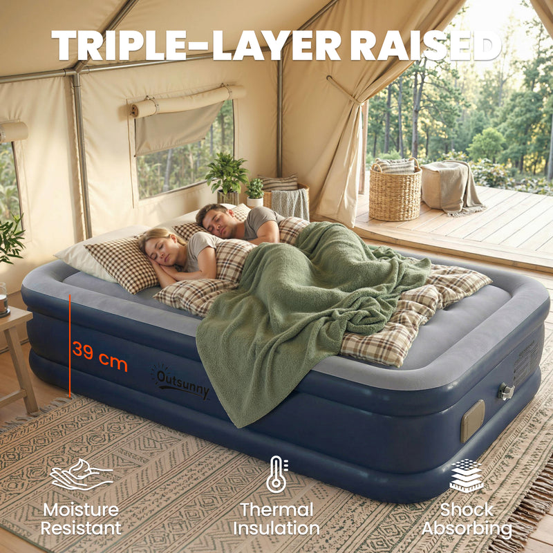 Double Air Bed with Built In Pump for Fast Comfortable Camping Sleep Grey