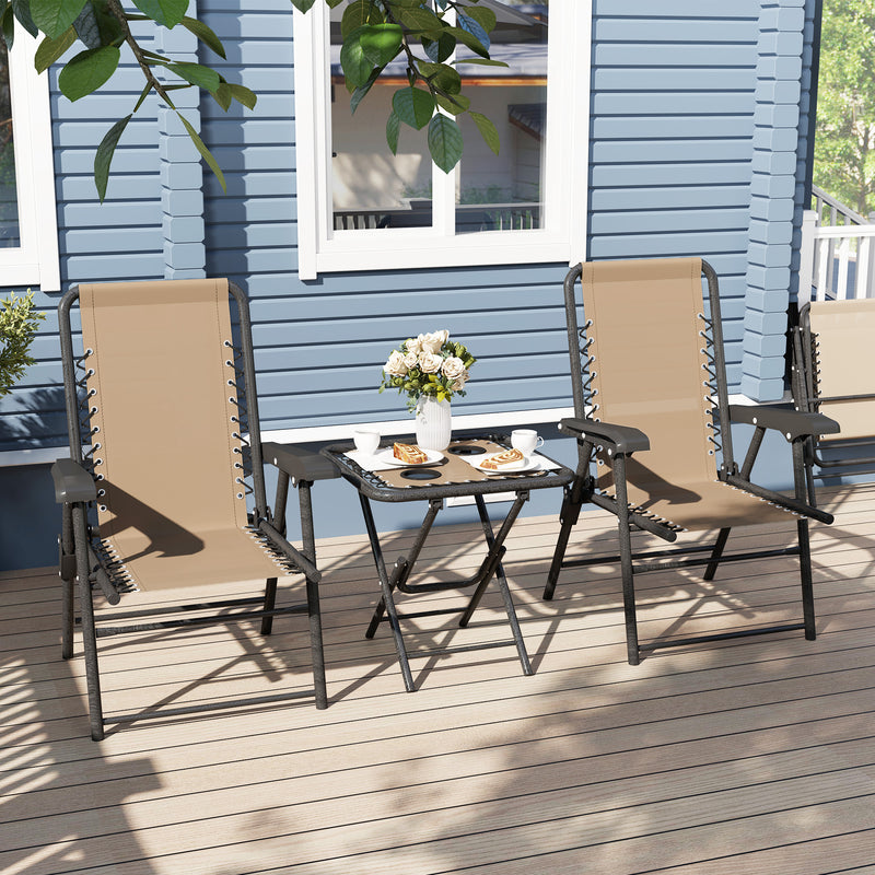 Three Piece Garden Bistro Set with Table and Chairs Khaki by Outsunny