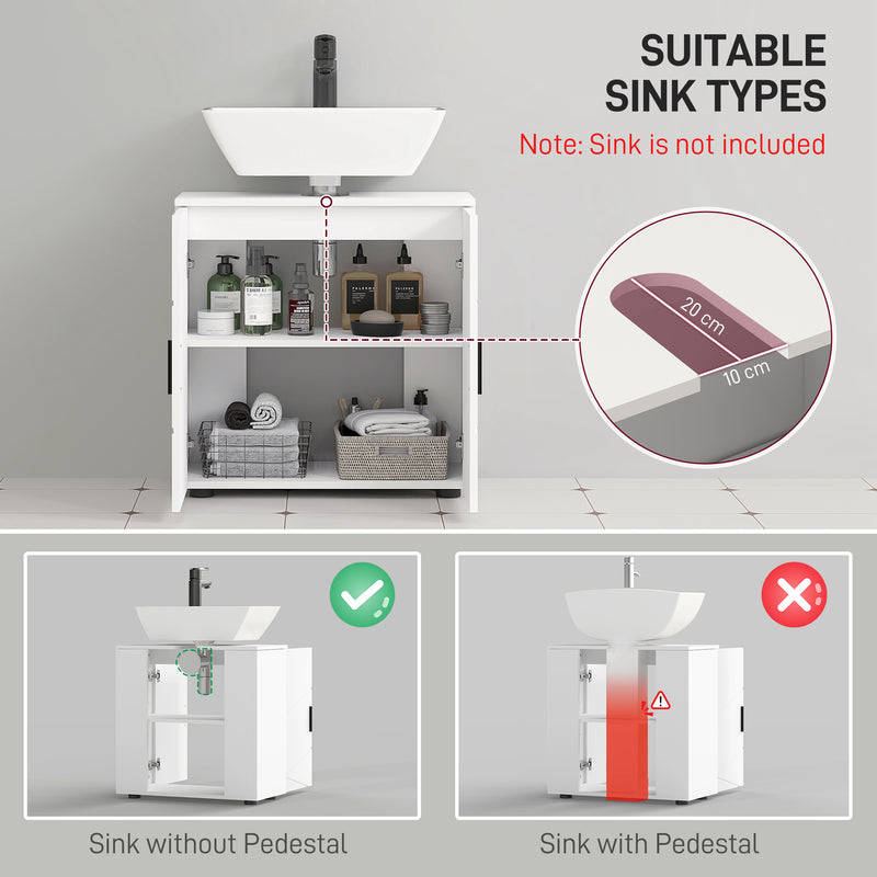 White Under Sink Bathroom Cabinet with Adjustable Shelf and Storage Space