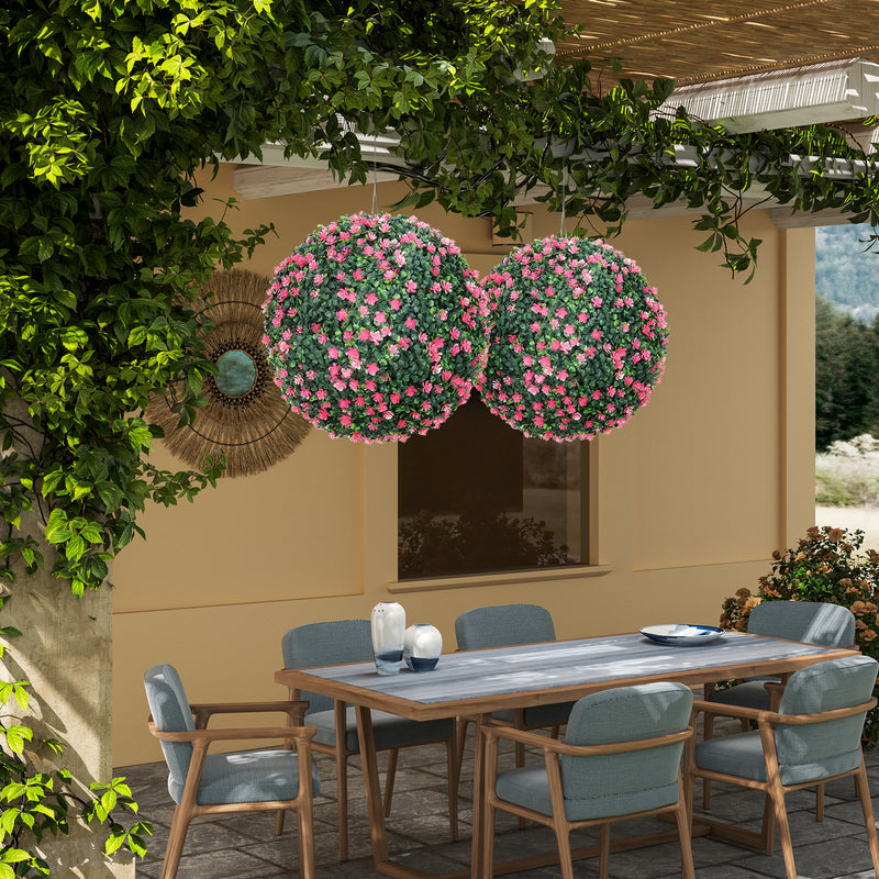Set of Two Artificial Boxwood Topiary Ball Plants Ideal for Indoor or Outdoor Use Pink