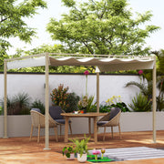3m x 3m Garden Pergola with Retractable UPF30+ Canopy Sun Shade Khaki by Outsunny