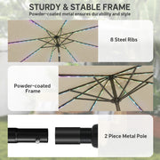 LED Garden Parasol with Adjustable UPF 50+ Shade and Solar Lighting for Day and Night Use Outsunny