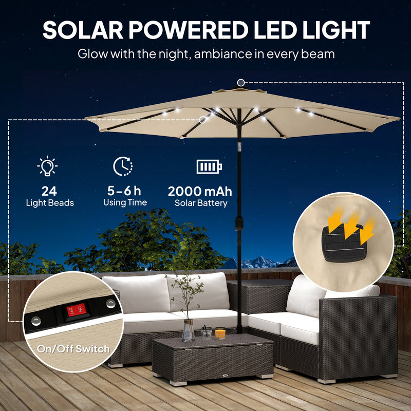 Patio Umbrella With Lights Adjustable Shade for Day and Night Use, Beige (Free Rain Cover)