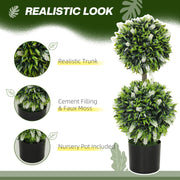 Set of 2 Artificial Ball Trees with White Lavender Flowers 70cm by HOMCOM