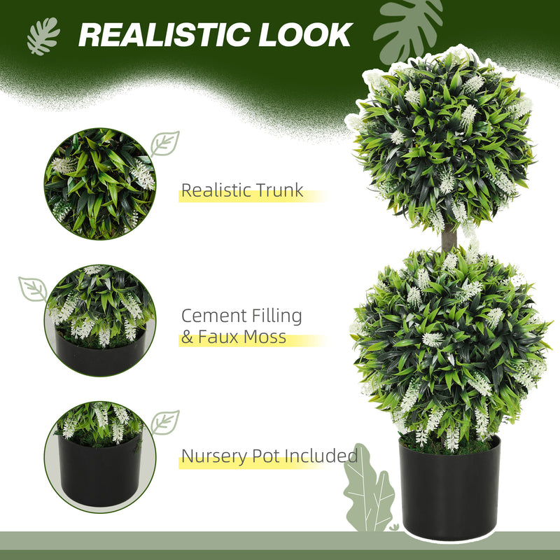 Set of 2 Artificial Ball Trees with White Lavender Flowers 70cm by HOMCOM