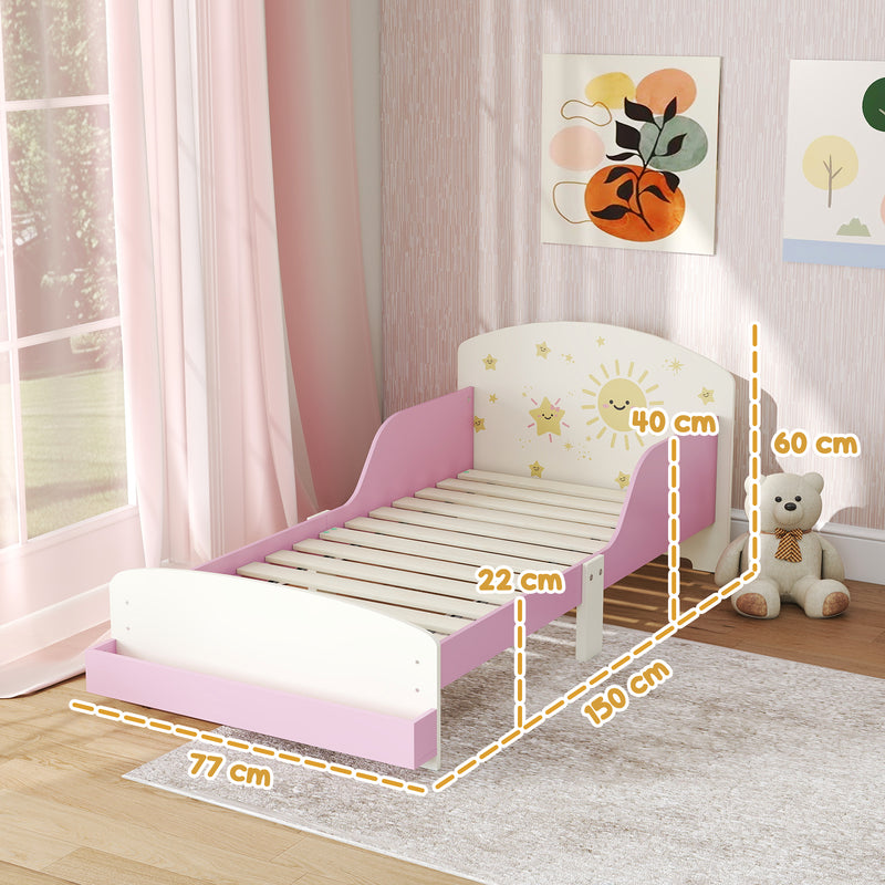 Toddler Bed with Storage and Guardrails Fits 140 x 70cm Mattress For Ages 3 to 8 Pink