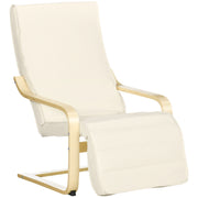 Reclining Wooden Lounging Chair with Adjustable Footrest and Cushion for Garden Comfort Cream White