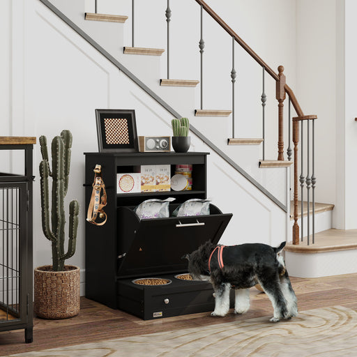 Black Pet Feeder Station With Storage Cabinet and Raised Bowls by PawHut
