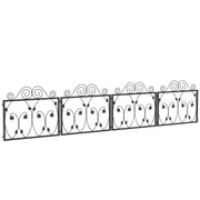 Garden Fence Panels Set of 4 Black Metal 57cm Decorative Leaf Design for Borders Outsunny