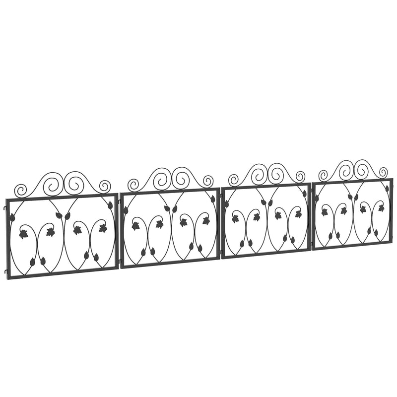 Garden Fence Panels Set of 4 Black Metal 57cm Decorative Leaf Design for Borders Outsunny