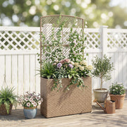 Raised Rattan Planter with Trellis for Upright Gardening and Climbing Plants Light Grey Outsunny