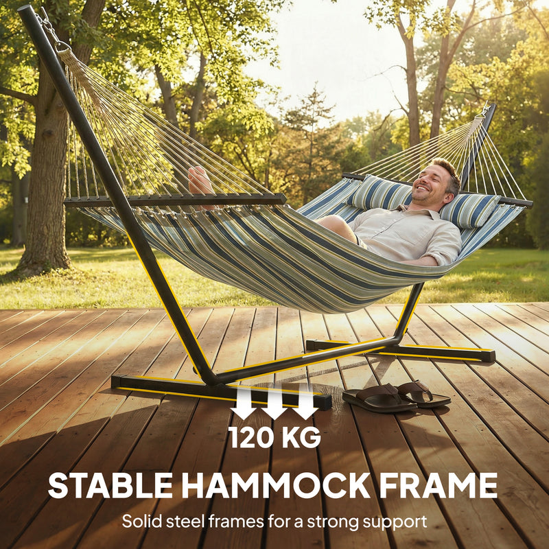 Garden Hammock with Stand for Easy Outdoor Relaxation and Lounging Striped Yellow Green