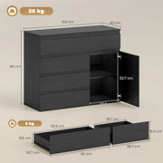 Sideboard with Five Drawers and Cabinet for Organised Home Storage Black AOSOM