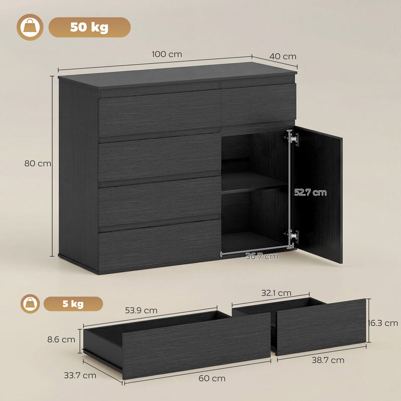 Sideboard with Five Drawers and Cabinet for Organised Home Storage Black AOSOM
