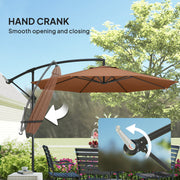 Cantilever Garden Parasol with Adjustable Shade and Crank Handle for Patio or Outdoor Use Coffee AOSOM