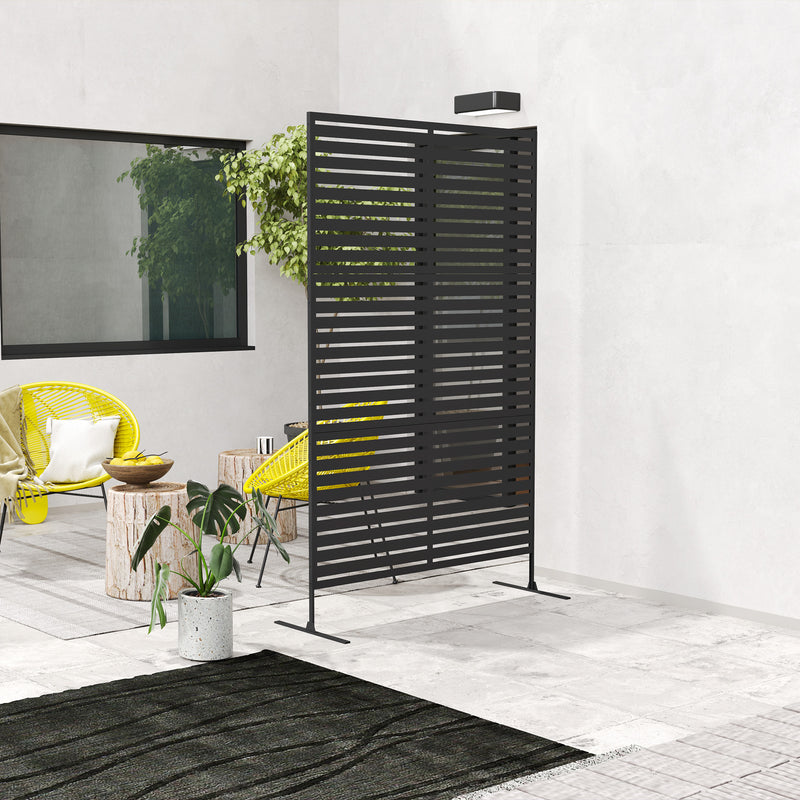 Black Metal Outdoor Privacy Screen With Feet for Dividing Garden or Patio Space with Trellis Support