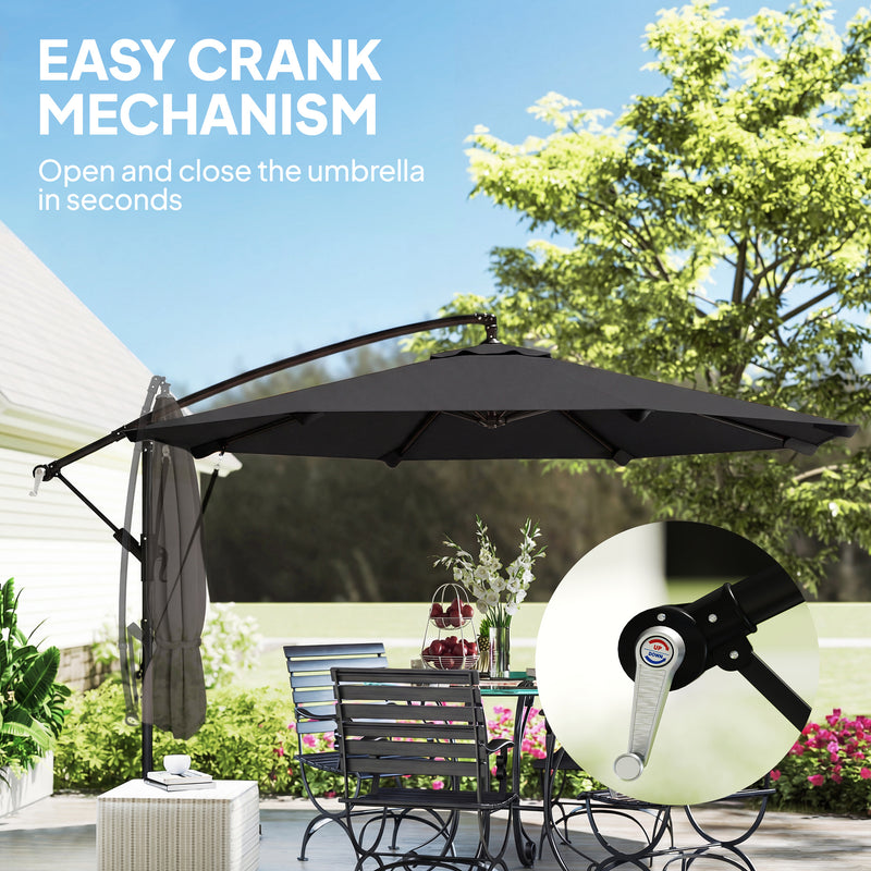 3m Cantilever Parasol with Large Canopy for Easy Garden Shade and Outdoor Dining, Black