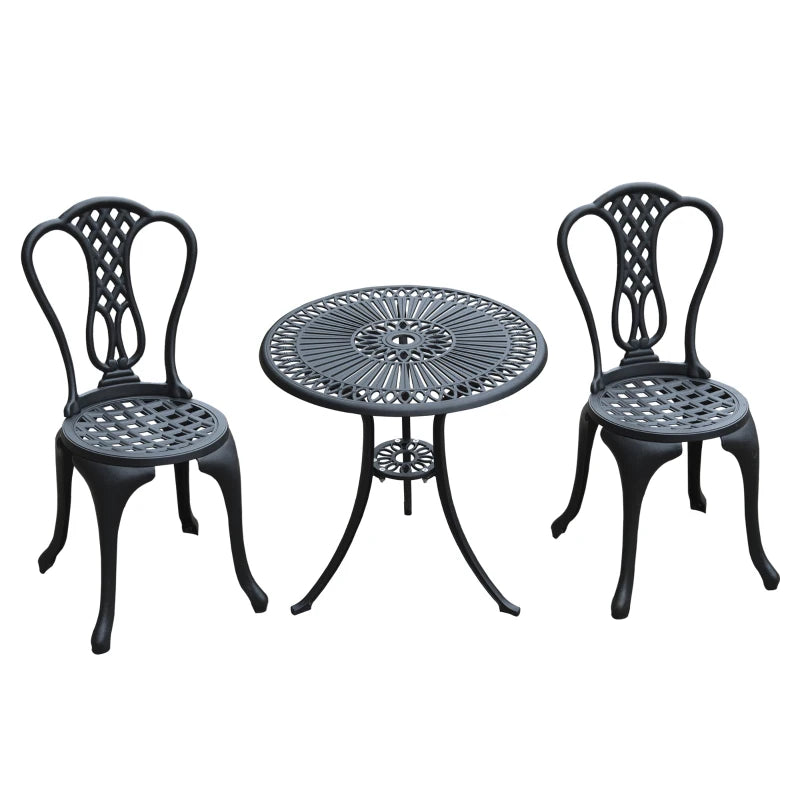 3 Piece Cast Aluminium Bistro Set, Black