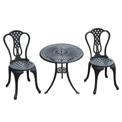 3 Piece Cast Aluminium Bistro Set, Black Outsunny