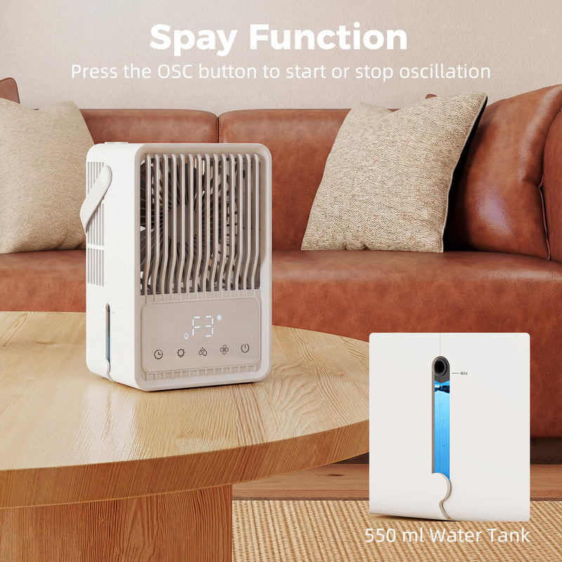 Desk Fan and Humidifier for Cool and Comfortable Home Office or Bedroom White AOSOM