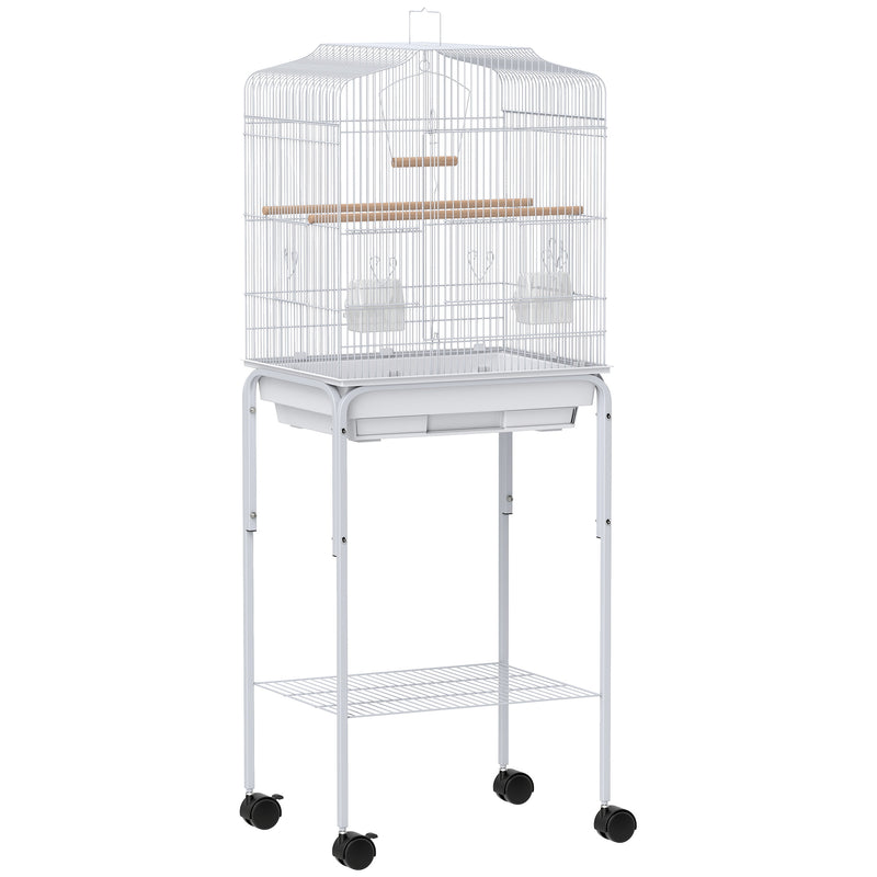 White Bird Cage with Stand and Storage for Budgies Canaries Finches Easy Clean Tray