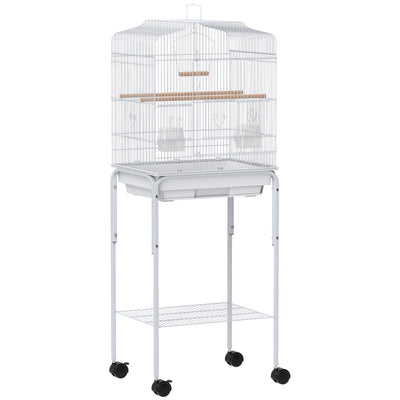White Bird Cage with Stand and Storage for Budgies Canaries Finches Easy Clean Tray