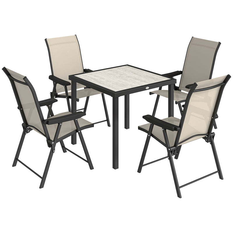 4 Seater Garden Dining Set with Folding Chairs and Space Saving Table for Small Patios, Brown Outsunny