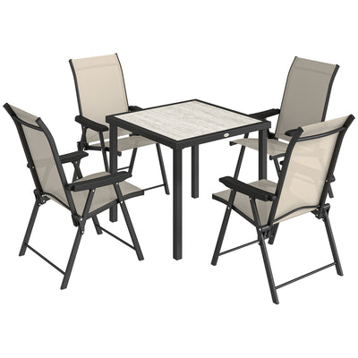 4 Seater Garden Dining Set with Folding Chairs and Space Saving Table for Small Patios, Brown Outsunny